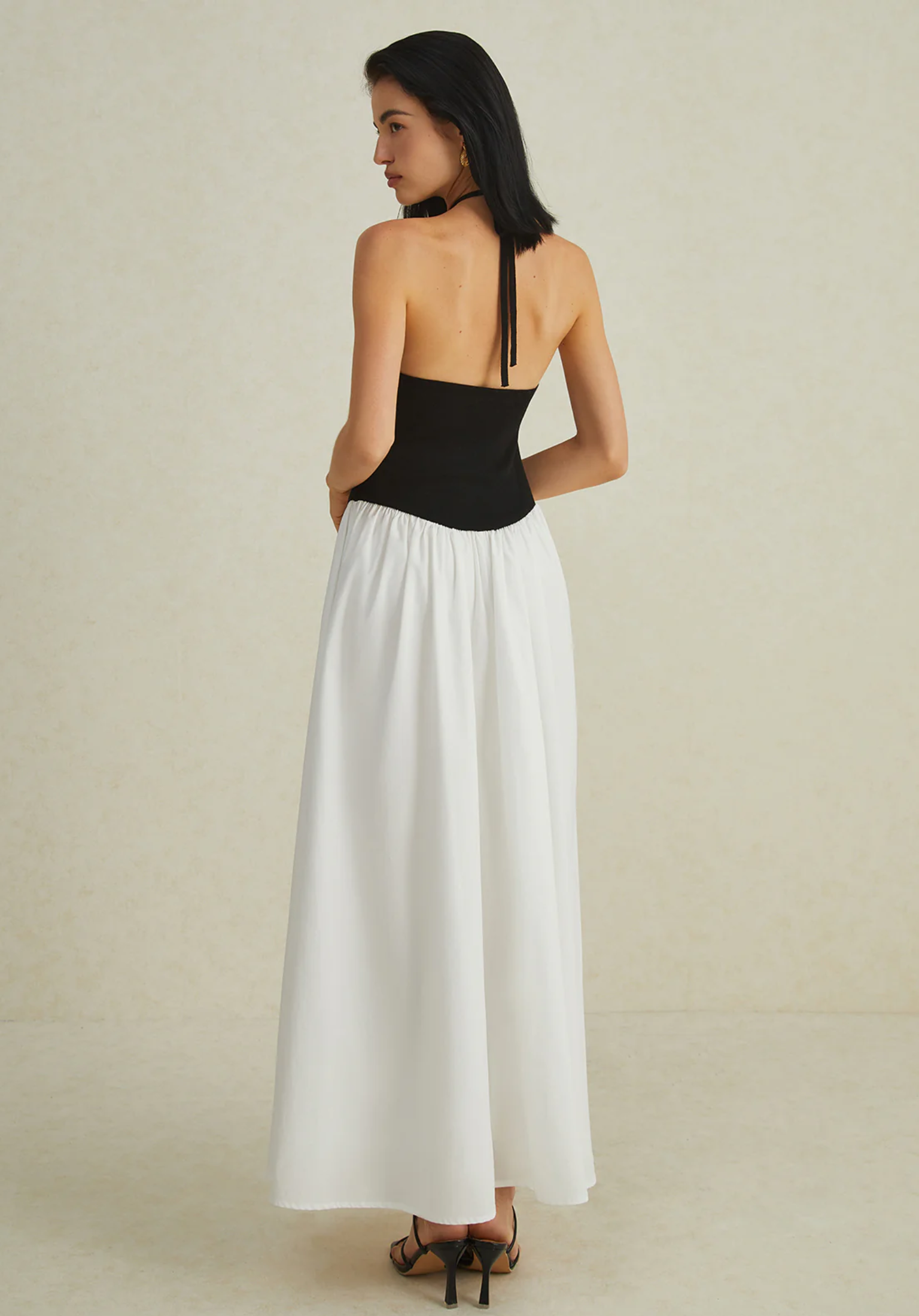 Two-Tone Halter Maxi Dress