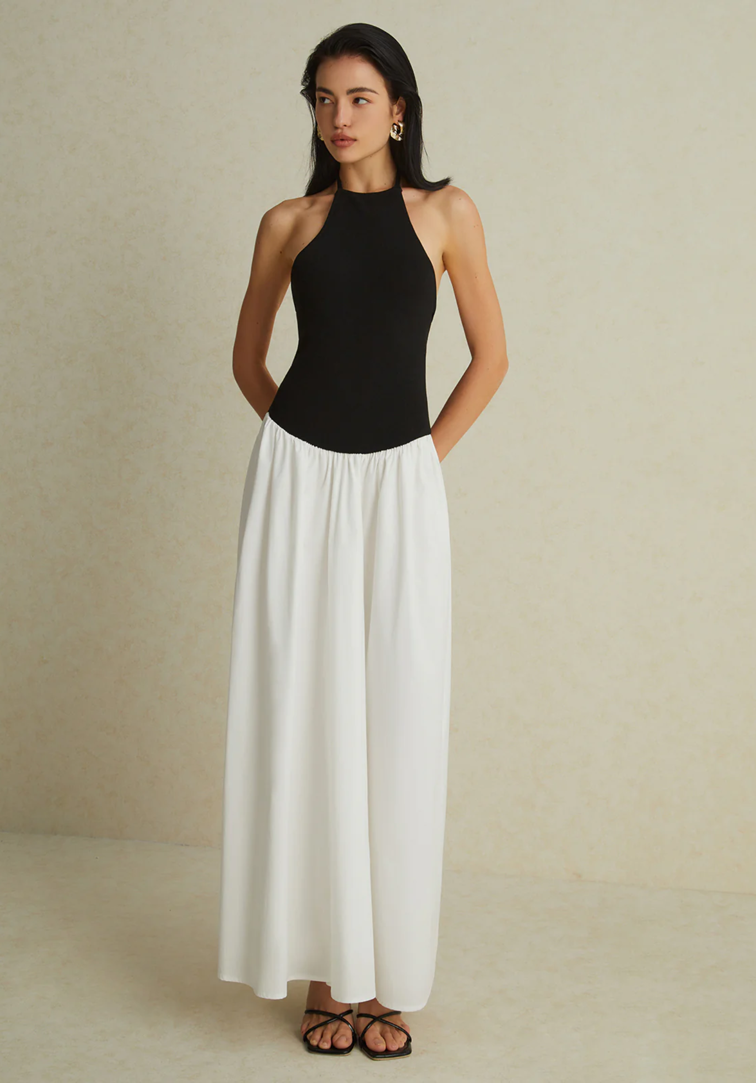 Two-Tone Halter Maxi Dress